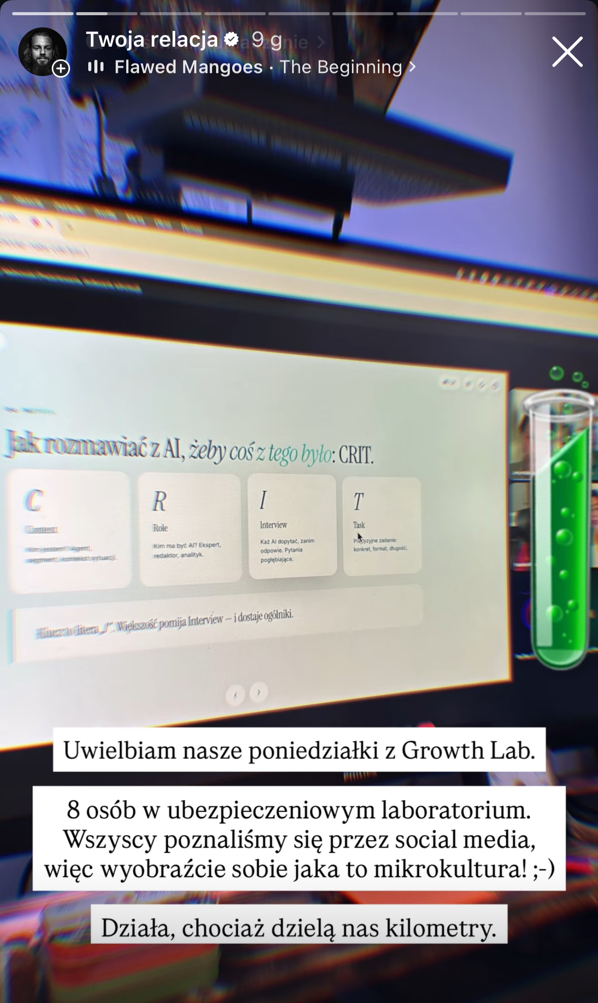 Slajd z poniedziałkowej sesji Growth Lab. CRIT, czyli jak rozmawiać z AI
